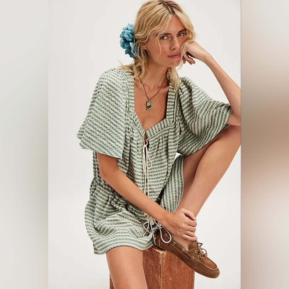 NWOT Free People County Line Plaid Romper - Picture 7 of 7